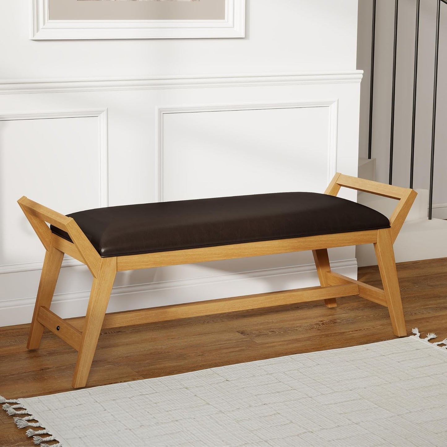 Farmhouse Upholstered Entryway Bench 🪑 Rustic Storage Seat
