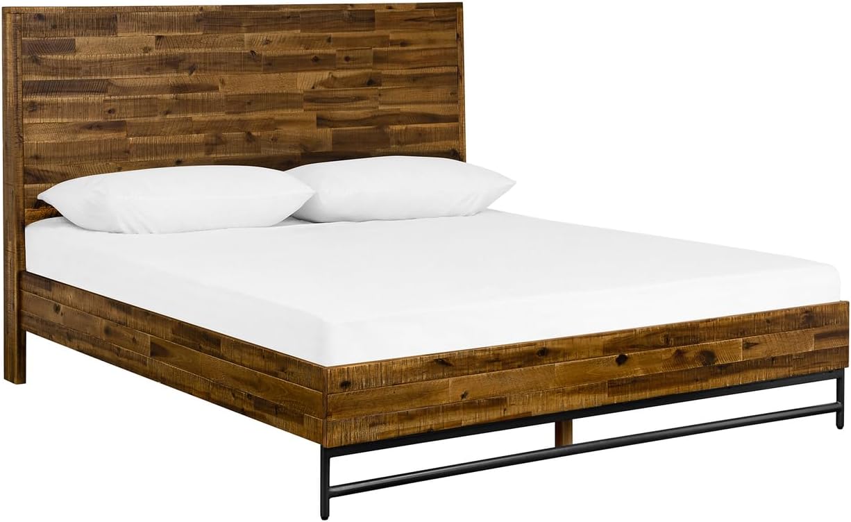 Vintage Wood Platform Bed 🛏️ Modern Rustic Bedroom Frame