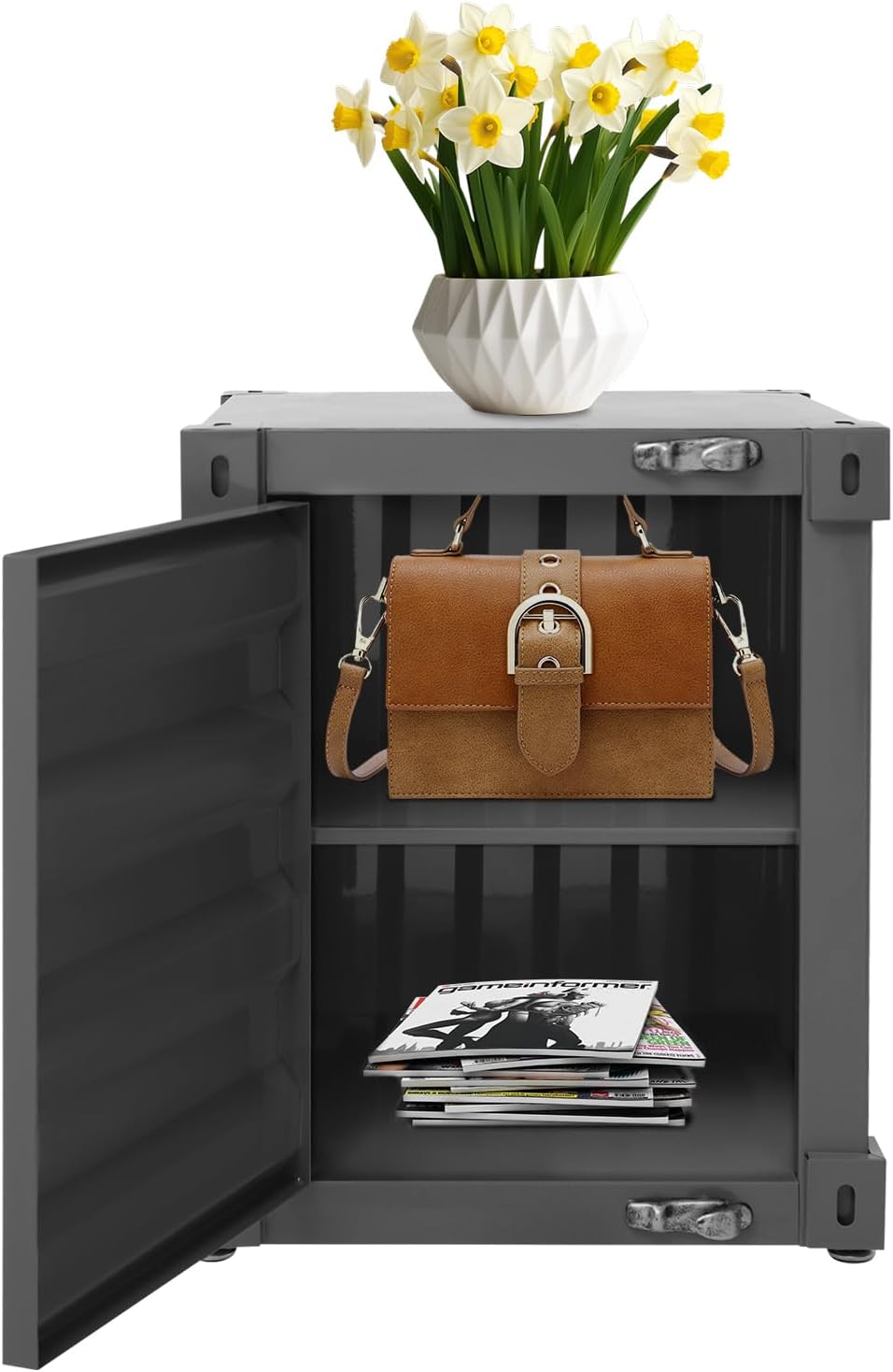 Industrial Nightstand with Storage 🖤 Modern Bedside Table