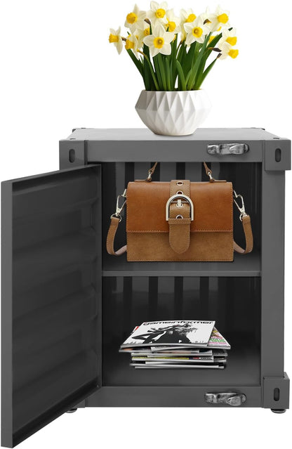 Industrial Nightstand with Storage 🖤 Modern Bedside Table