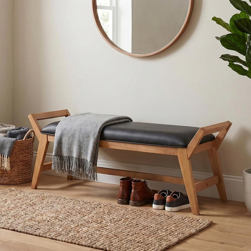 Farmhouse Upholstered Entryway Bench 🪑 Rustic Storage Seat