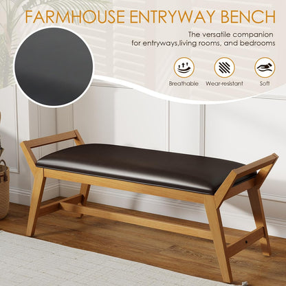 Farmhouse Upholstered Entryway Bench 🪑 Rustic Storage Seat