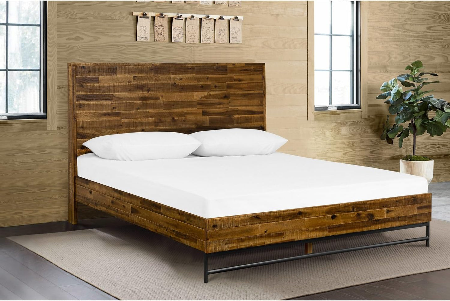 Vintage Wood Platform Bed 🛏️ Modern Rustic Bedroom Frame
