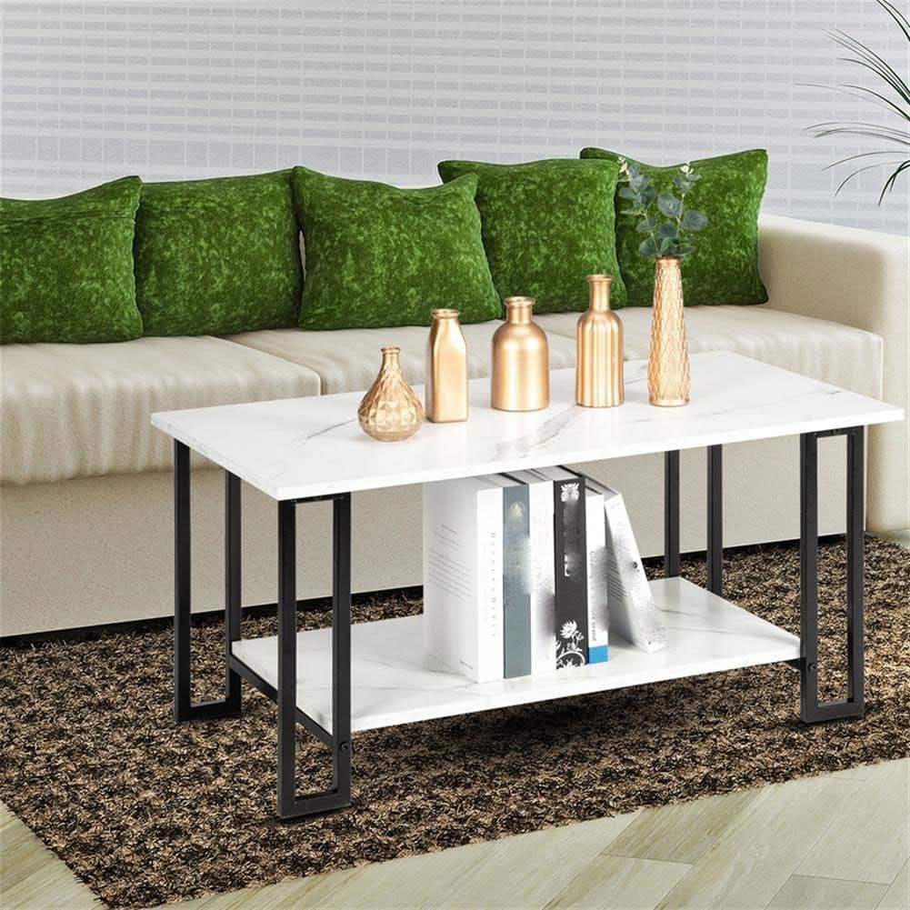 Modern Rectangular Coffee Table ☕ Wood Grain Living Room Center Table