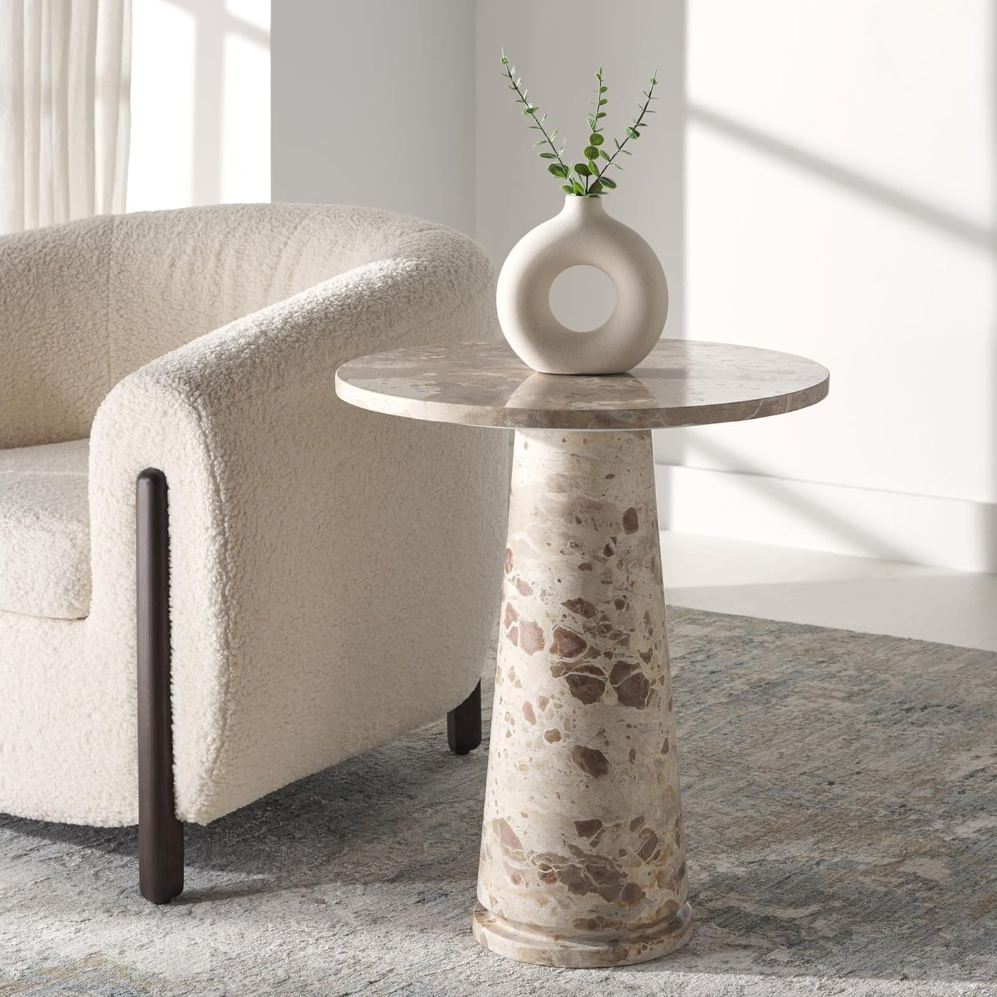 Elegant Round Accent Table ✨ Modern Gold Frame & Marble-Style Top
